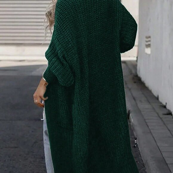 Green Preppy Womens Solid Color Drop Shoulder Cardigan With Double Po… - Picture 2 of 4